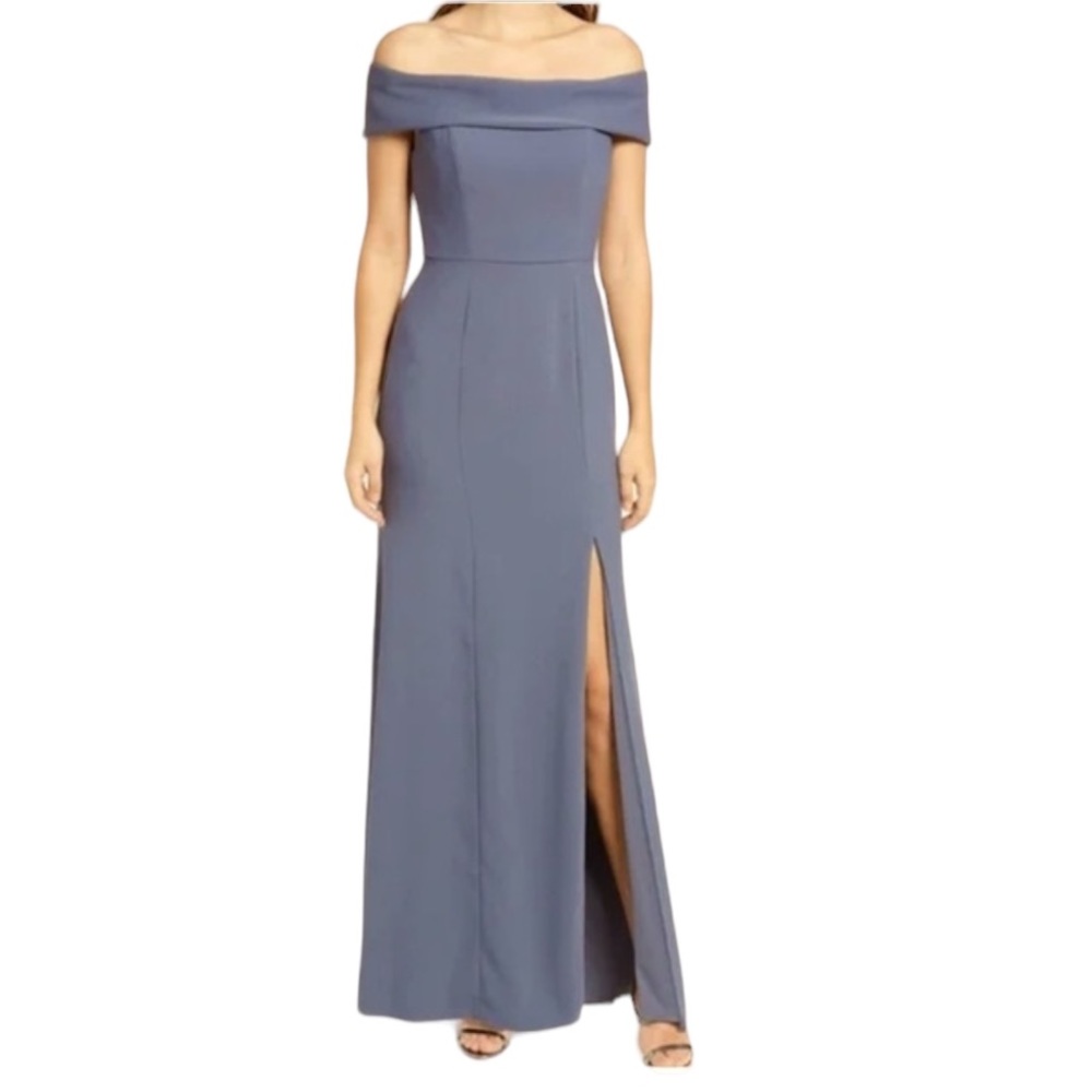 Dessy Collection Crepe Floor Length Off Shoulder Gown Dress 6 New with Tag